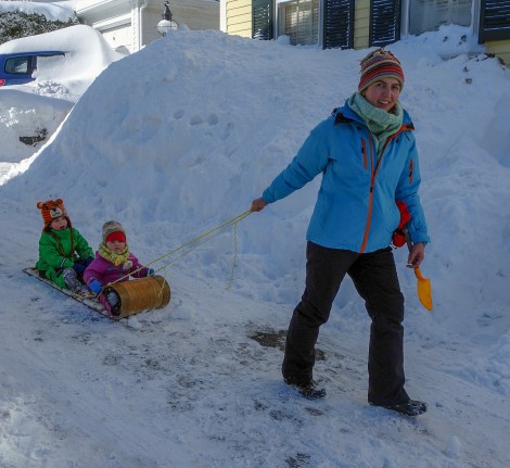 Out for a family walk in the snow.