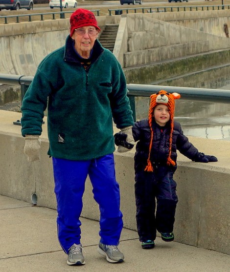 Alexander for a walk at the beach with Gramps.